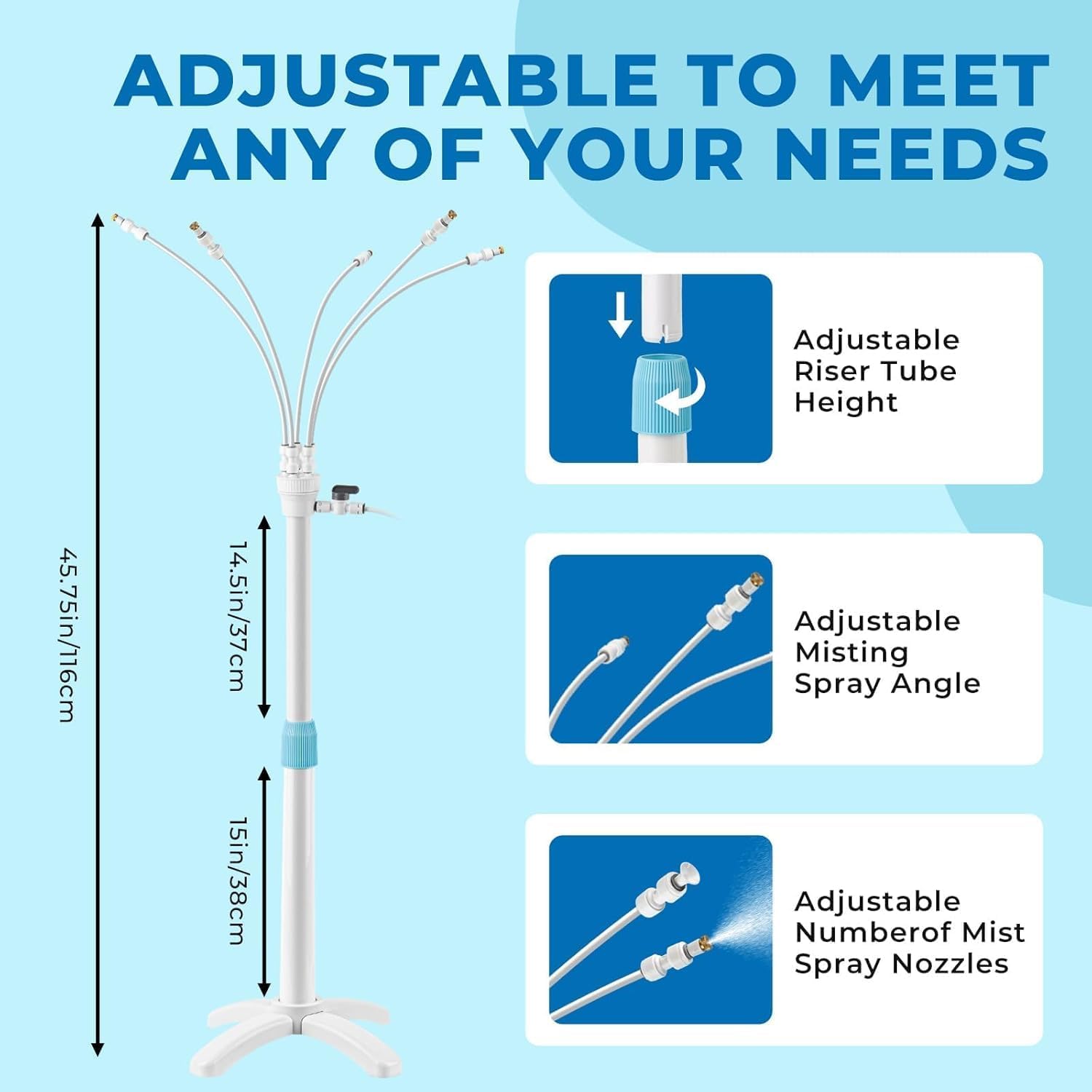 Tesmotor Stand Misters for Outside Patio, Standing Misters with Adjustable 46in Height, 5 Brass Nozzles and 26FT Line, Standing Misting Cooling System for BBQ, Patio, Pool, and Outdoor Water Fun