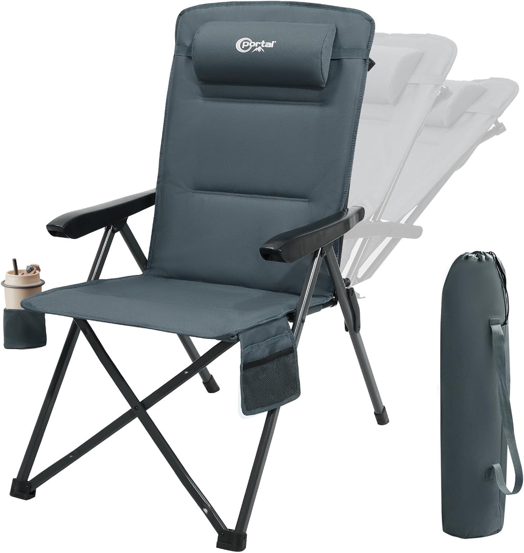 Portal Reclining Camping Chair, High Back Folding Lawn Chair with Adjustable Reclining for Adults, Oversized Chair for Garden, Porch, Outdoor Camping