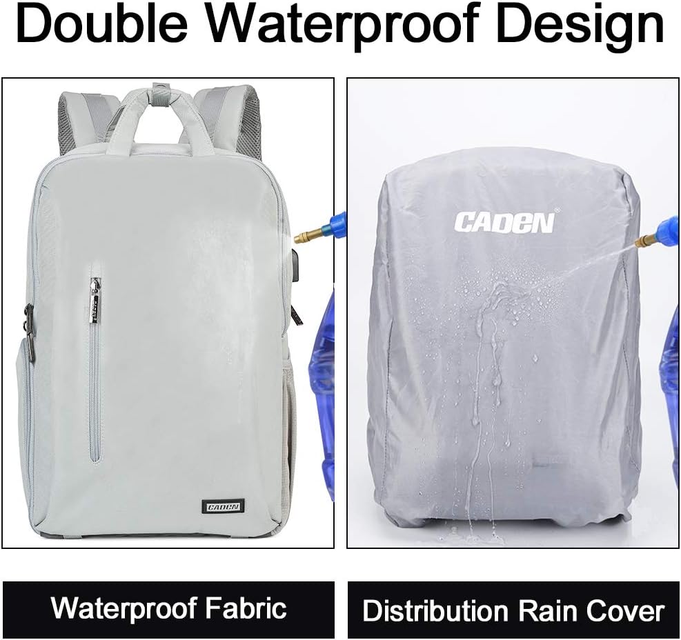 CADeN Camera Backpack w/ 15.6" Laptop Compartment, USB Charge Port, Tripod Holder, Rain Cover Compatible for Sony Canon Nikon