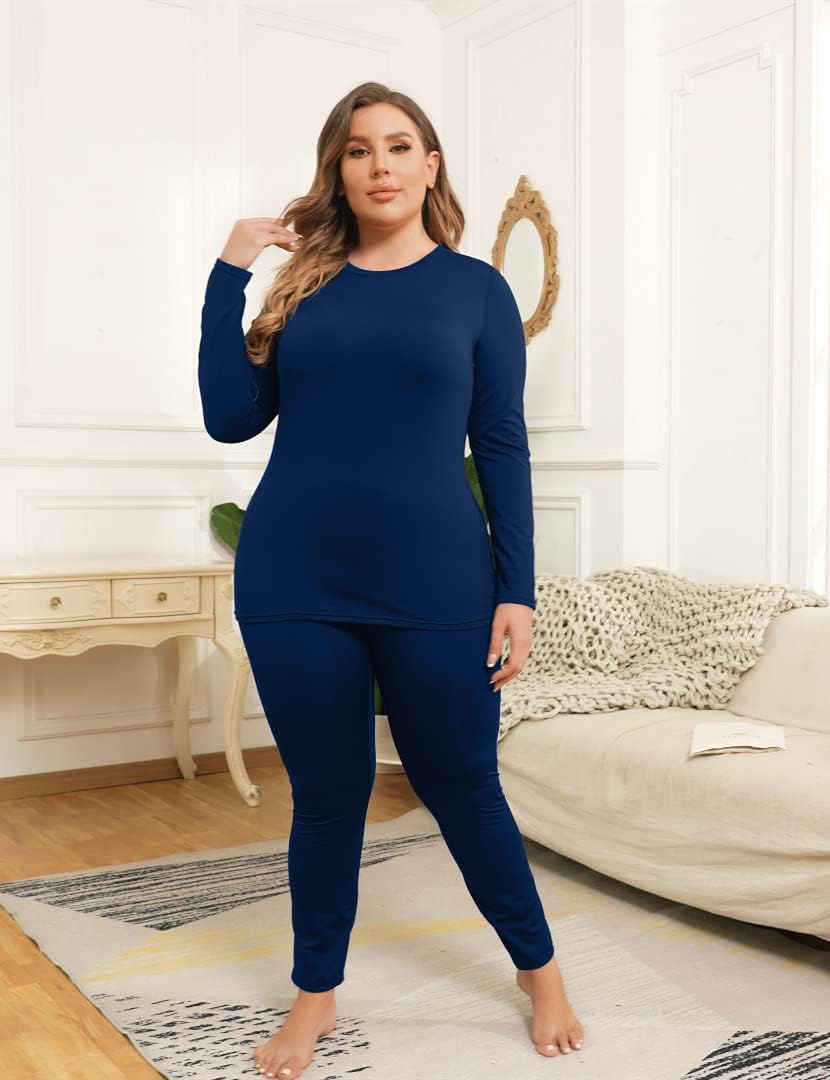 COOTRY Plus Size Thermal Underwear for Women Long Johns Top and Bottom Sets