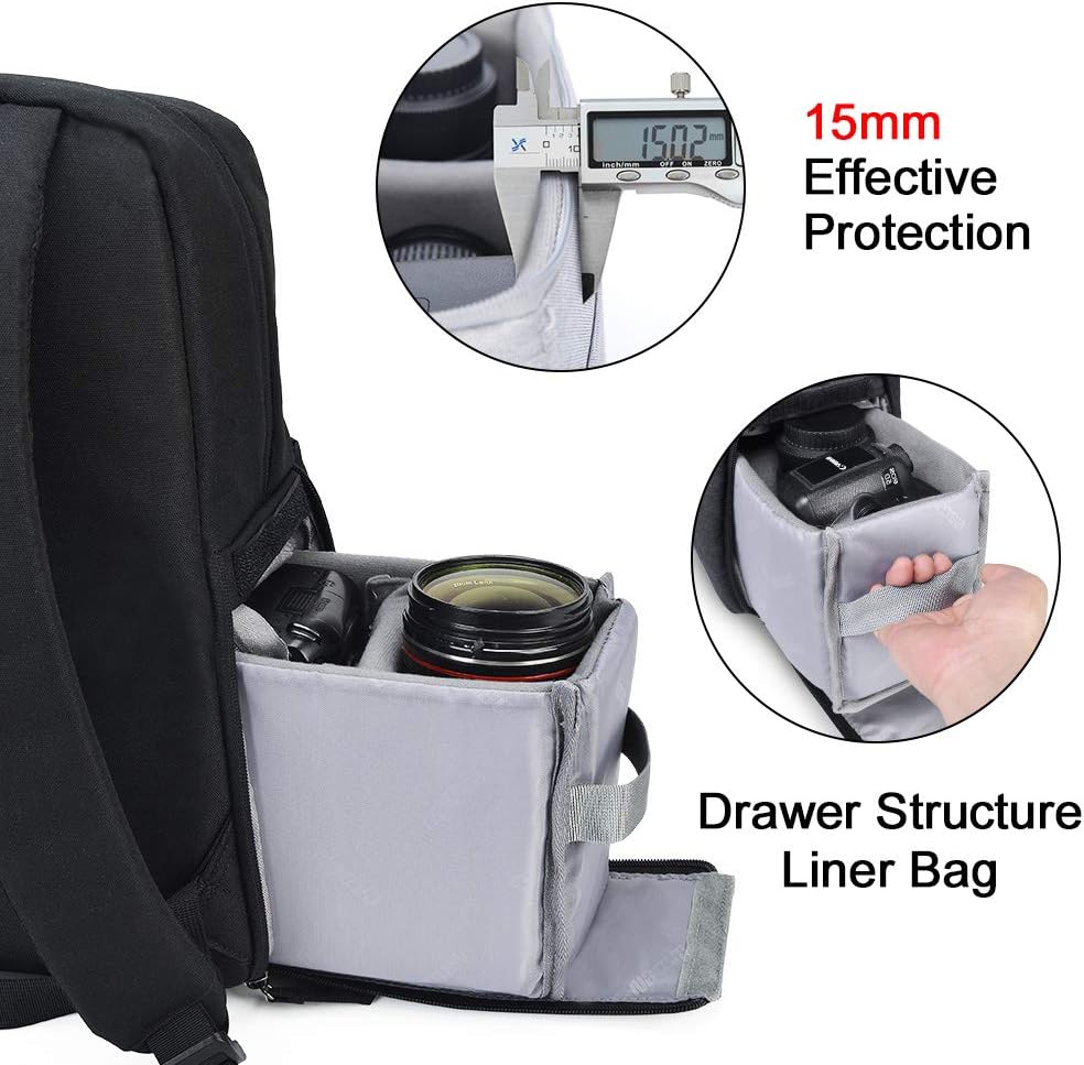 CADeN Camera Backpack Bag with 14" Laptop Compartment Waterproof, DSLR/SLR Mirrorless Camera Case for Travel Daily Photography, Compatible for Canon Sony Nikon Camera and Lens with Tripod Straps