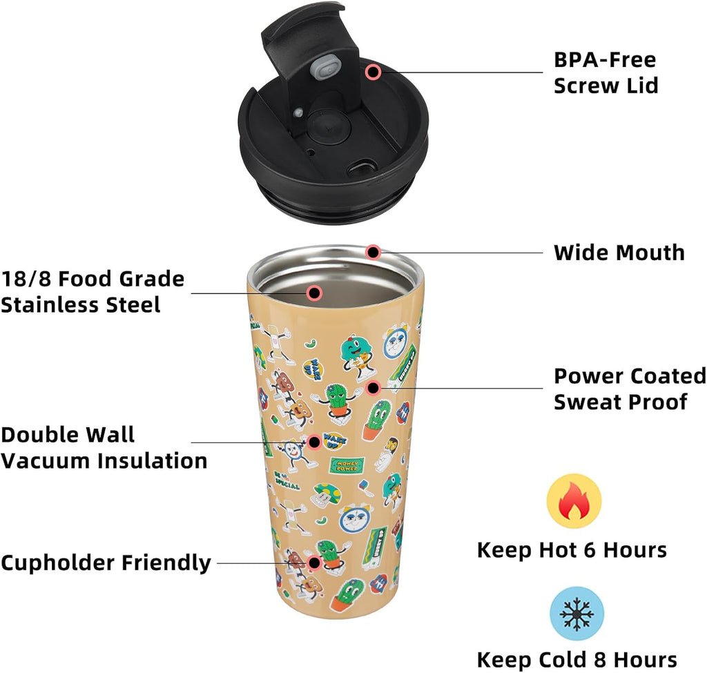 BJPKPK 22 oz Coffee Tumbler with Straw, Insulated Stainless Steel Cup