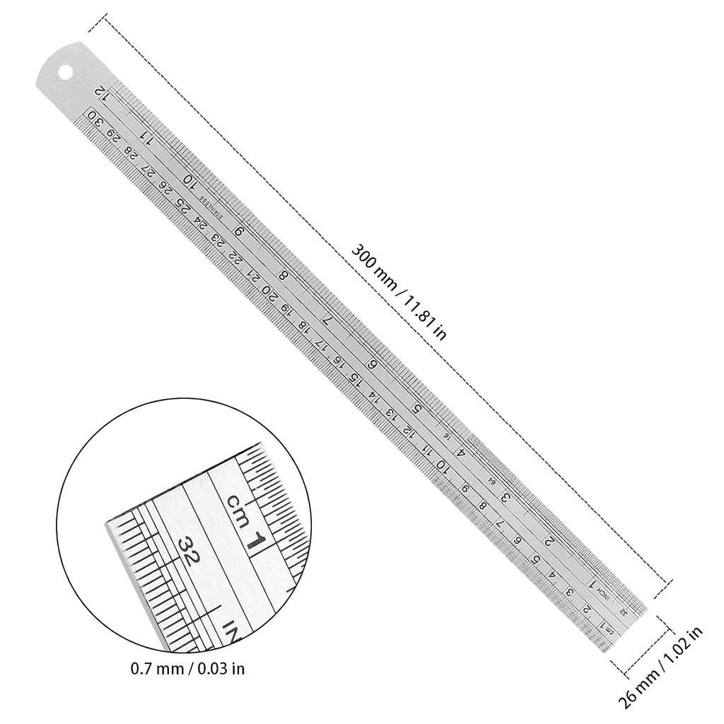 20 Pack 12 Inches Stainless Steel Ruler, Precision Metal Rulers, Straight Edge Ruler for Office, Woodworking, Engineering