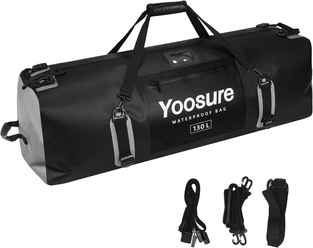 130L Waterproof Duffel Bag, Heavy Duty Dry Bag with IPX7 Airtight Zipper, 700D PVC Extra Large Cargo Duffel with Straps for Camping, Boating, Kayaking, Roof Rack & Truck Bed