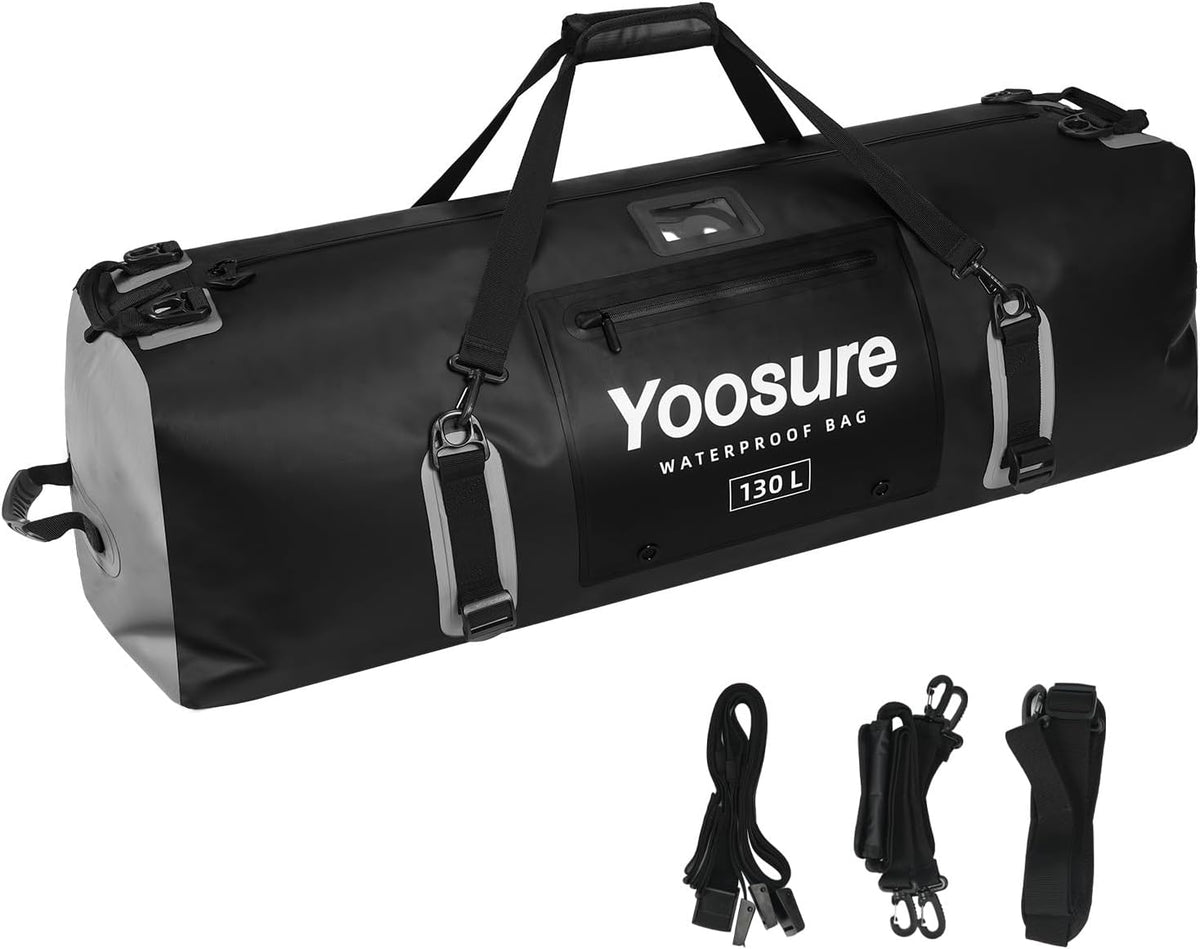 130L Waterproof Duffel Bag, Heavy Duty Dry Bag with IPX7 Airtight Zipper, 700D PVC Extra Large Cargo Duffel with Straps for Camping, Boating, Kayaking, Roof Rack & Truck Bed