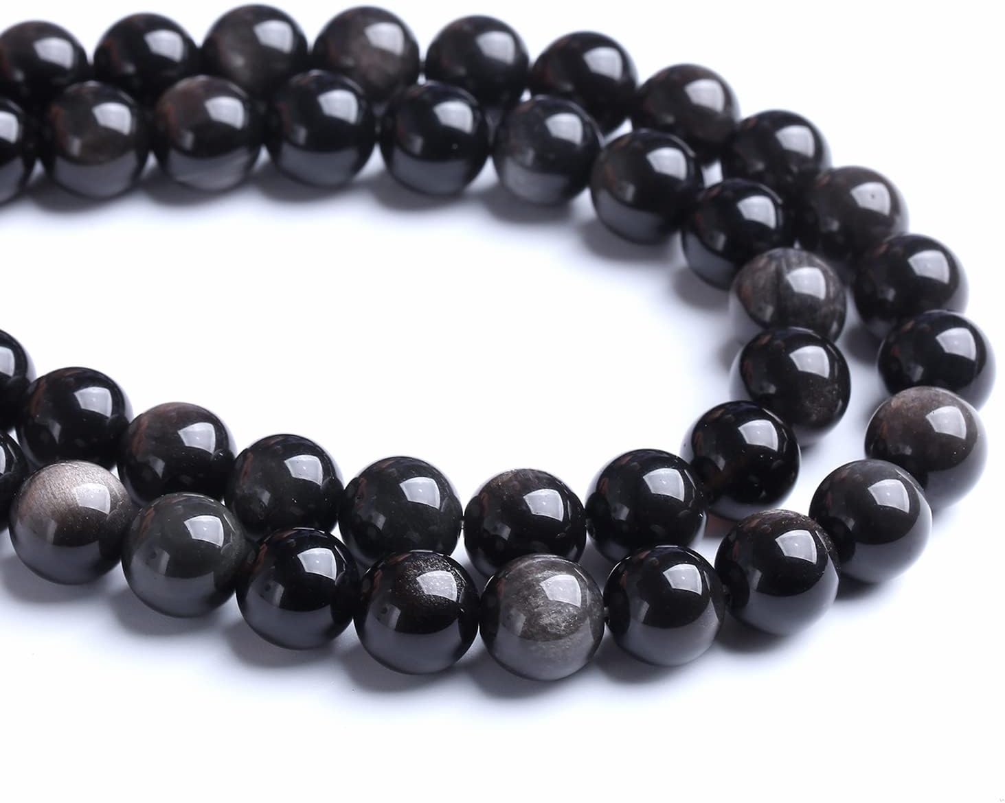 6MM 60PCS Natural Stone Silver Obsidian Loose Beads for Jewelry Making DIY Bracelet