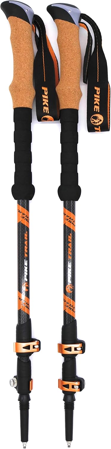 Pike Trail Trekking Poles - Lightweight Carbon Fiber Collapsible Sticks for Walking and Hiking - for Men and Women - Adjustable Height and Retractable Design - Carry Bag and Attachments Included