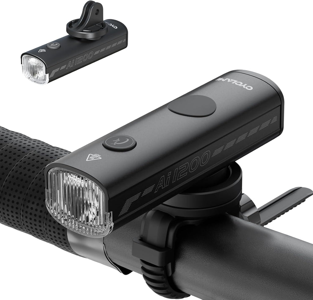 Bike Lights for Night Riding 1200 Lumen Compatible with Garmin/GoPro Mount Bright Bike Headlight 2500mAh Rechargeable Waterproof Aluminum Alloy Anti-Dazzling Bike Front Light for Commuter Cyclists