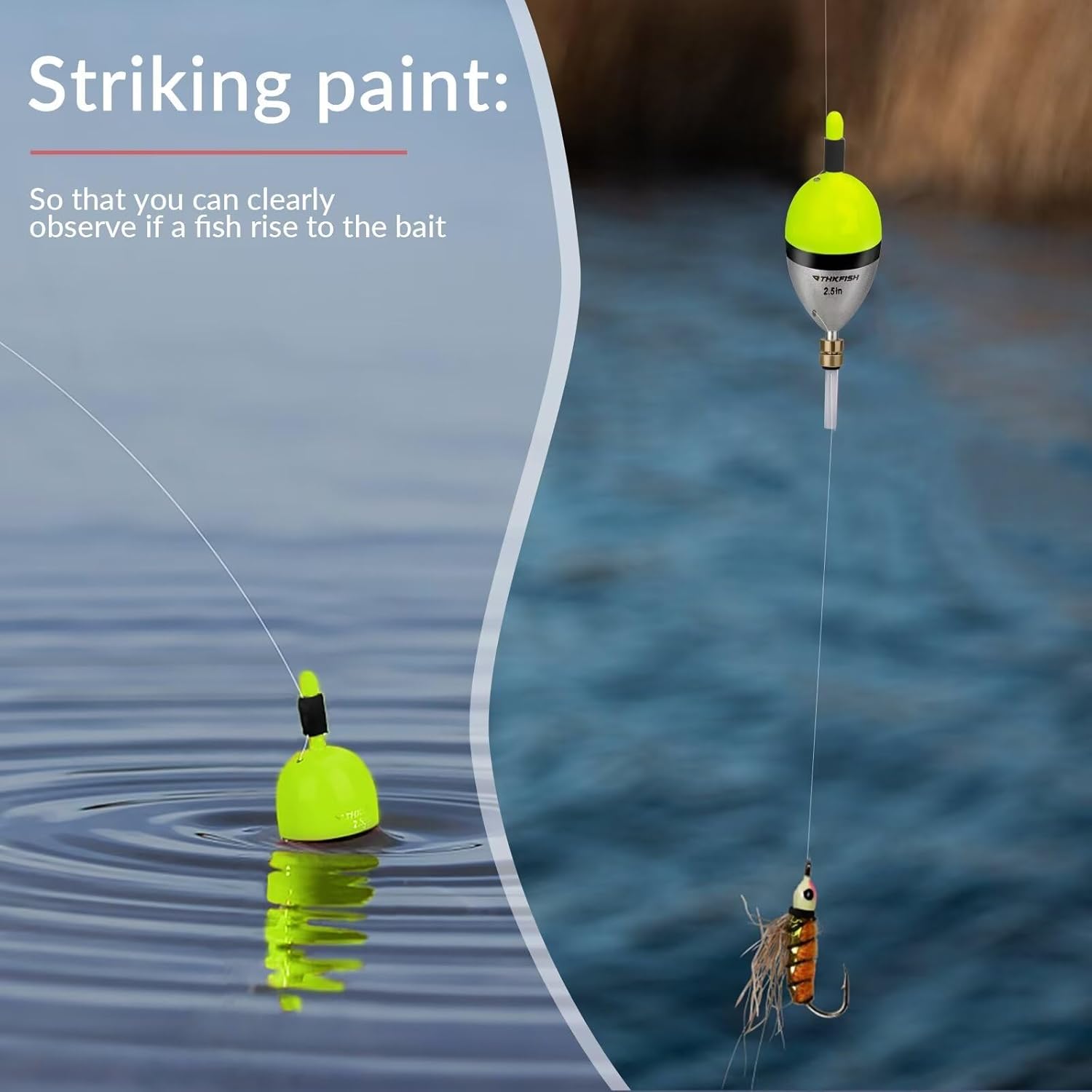 THKFISH Wood Slip Bobber for Fishing with Brass Weighted Crappie Floats