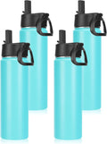 Neihepal 22 oz Insulated Water Bottles Bulk, Double Walled Vacuum Stainless Steel Water Bottle Multipack with Leak Proof Straw Lid for Men, Adults, Kids, Gym, Sports (Mint,4 Pack)