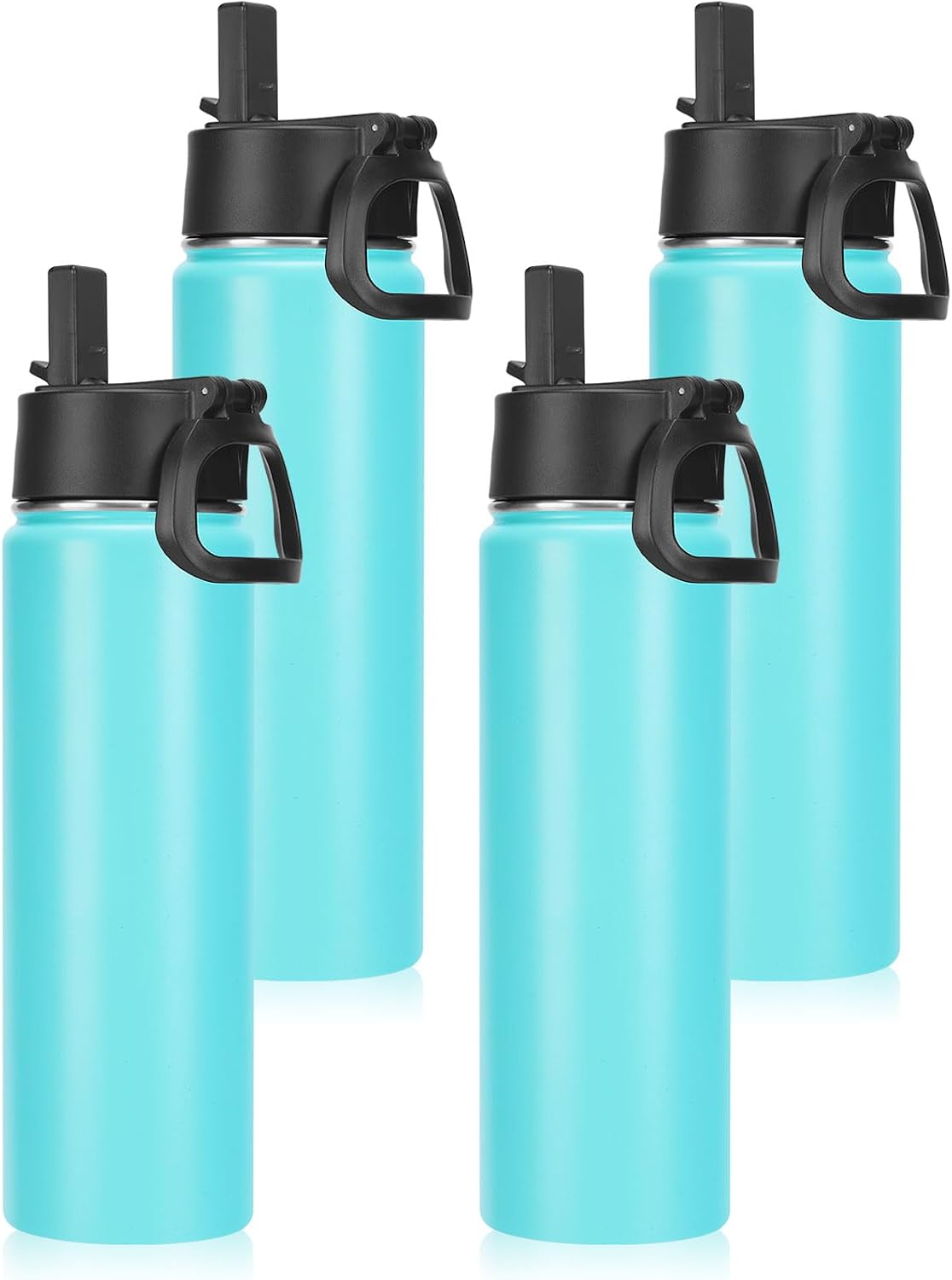 Neihepal 22 oz Insulated Water Bottles Bulk, Double Walled Vacuum Stainless Steel Water Bottle Multipack with Leak Proof Straw Lid for Men, Adults, Kids, Gym, Sports (Mint,4 Pack)