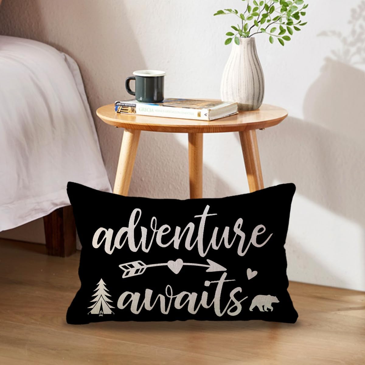 Adventure Camper Decorative Lumbar Pillowcase Double-sided Let’s Go Camping/Adventure Awaits Throw Pillow Covers Cabin/Camper Cushion Covers 12x20,2Pack for Sofa/Couch/Porch (Black)