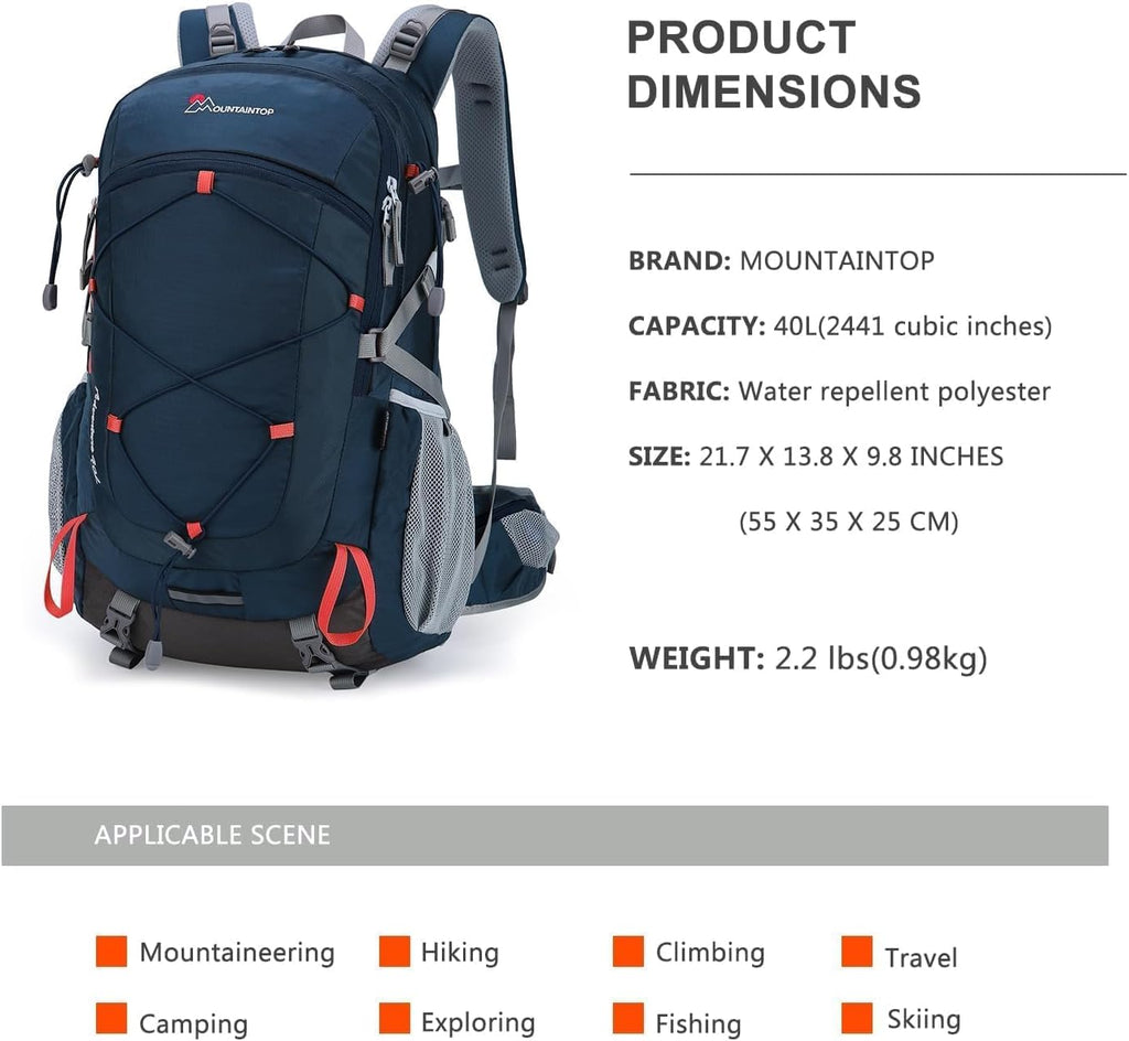 MOUNTAINTOP 40L Hiking Backpack, Lightweight Outdoor Backpacking Pack