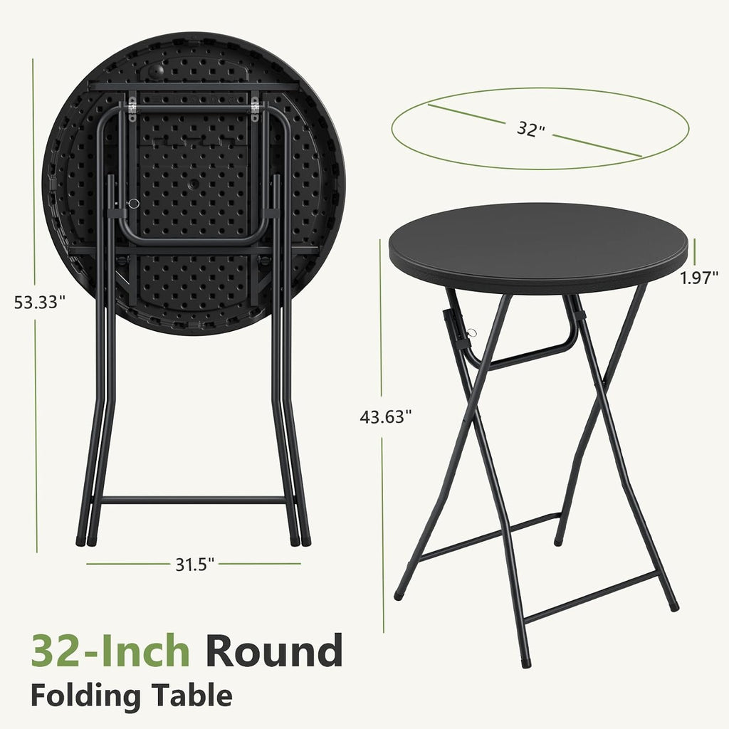 Folding Table, 32 Inch Foldable Cocktail Bar, High Top Round Folding Tables No Assembly, Portable Bistro & Commercial Furniture for Wedding, Banquet, Party, Indoor Outdoor Use
