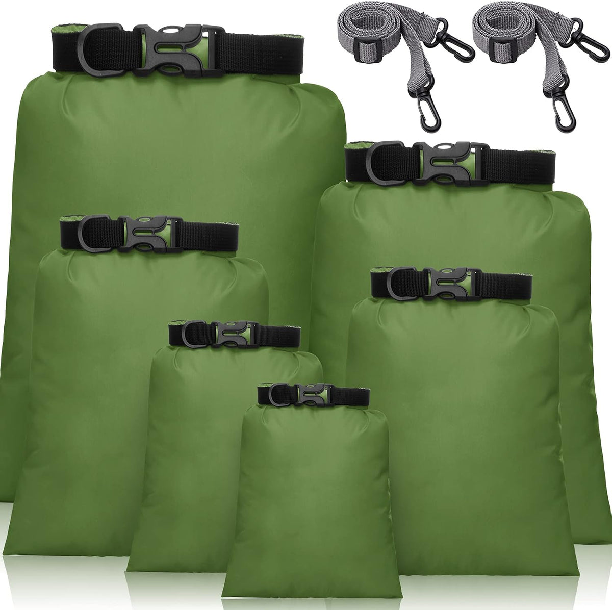 Shappy 6/12 Pcs Waterproof Dry Bags, Lightweight Outdoor Waterproof Dry Stuff Sacks 15/8/5/4/3/2 L and Long Adjustable Shoulder Strap for Kayaking Rafting Boating Hiking Camping