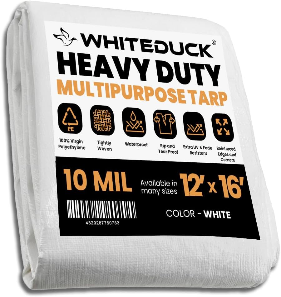 WHITEDUCK Super Heavy Duty Poly Tarp Cover 16 Mil & 10 Mil with Grommets and Reinforced Edges (Brown, White & Silver Black) (Silver Black- 10 Mil, 12' x 16')