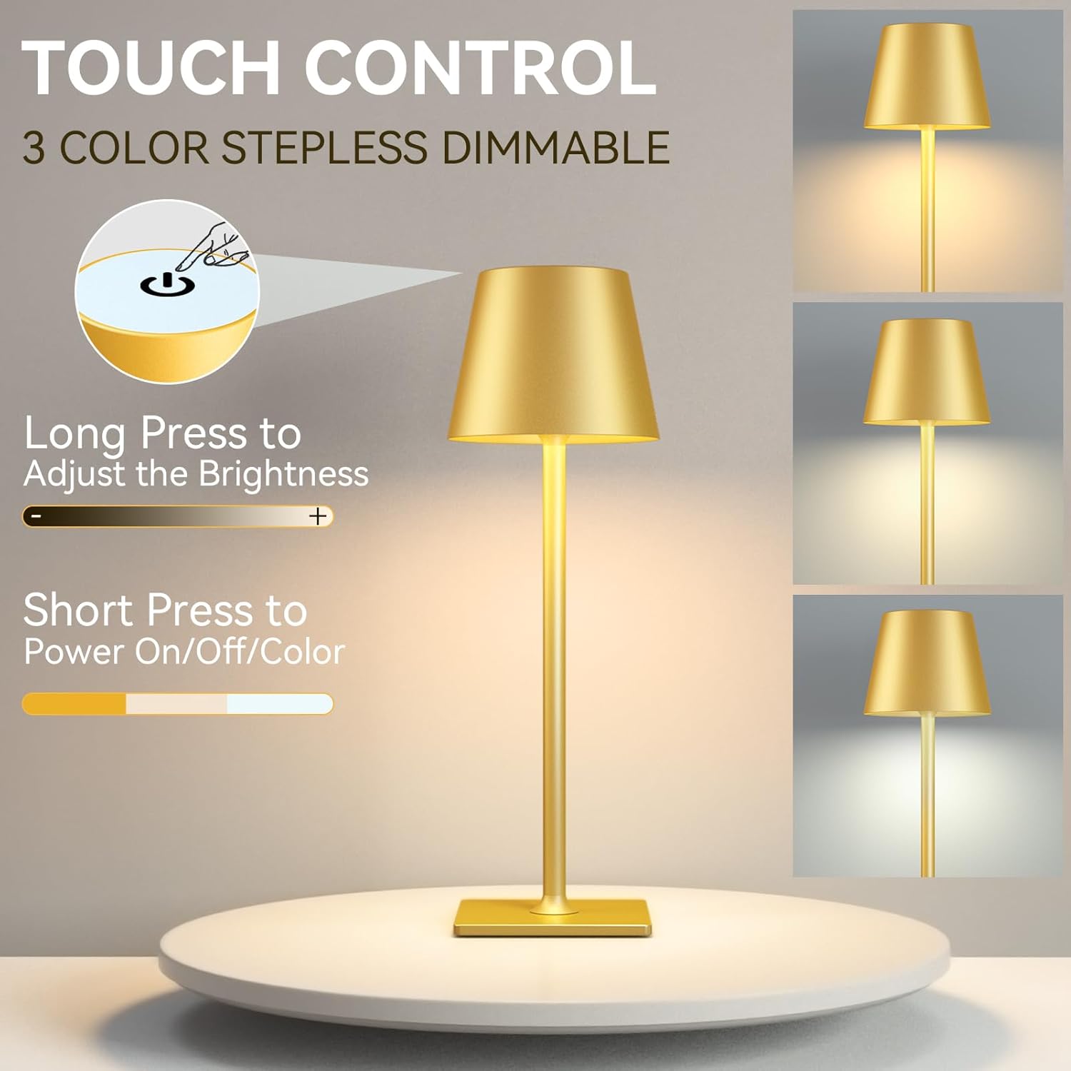 Yogaret 4 Pack Gold Rechargeable Led Cordless Table Lamps,Cordless Lamp with 6000mAh Battery Operated,Wireless Lamp for Restaurant Home Dinner Dining Kitchen Outdoor Patio,Waterproof & Portable