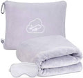 Travel Blanket Pillow,Airplane Blanket Compact with Bag Eye Mask, Ultra-Soft,Warm & Lightweight Included,Travel Essentials for Women & Men, Luggage Sleeve & Backpack Clip 65x40 in, Grey