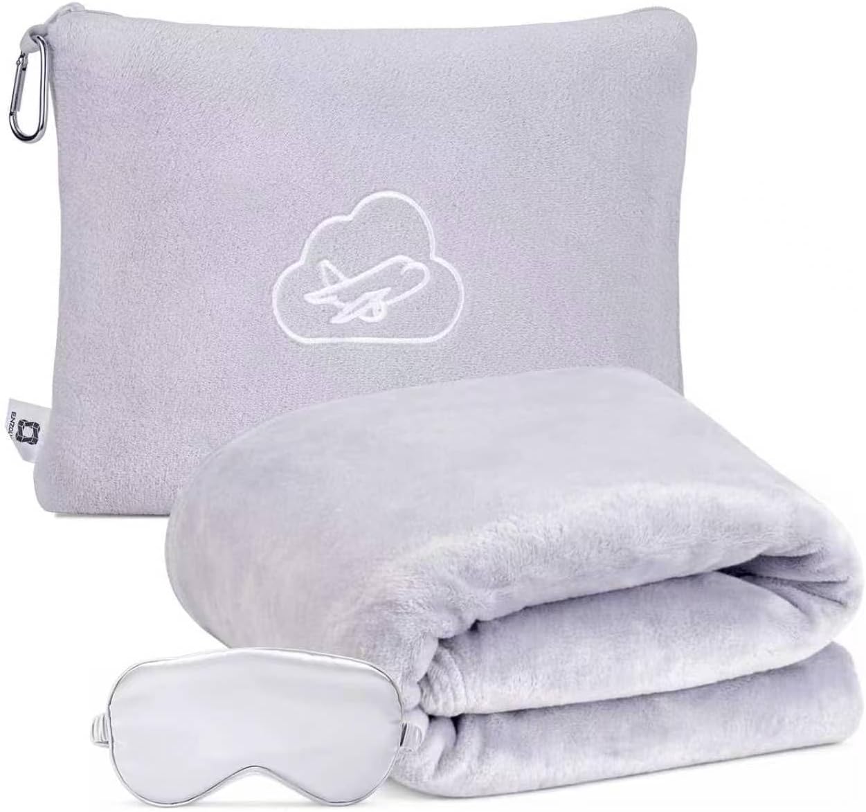 Travel Blanket Pillow,Airplane Blanket Compact with Bag Eye Mask, Ultra-Soft,Warm & Lightweight Included,Travel Essentials for Women & Men, Luggage Sleeve & Backpack Clip 65x40 in, Grey