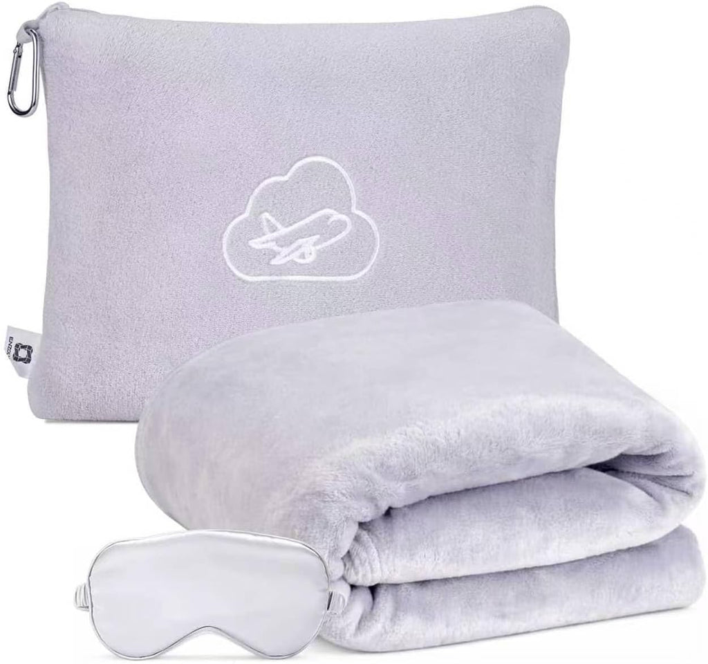 Travel Blanket, Airplane Blanket, Ultra-Soft, Warm & Lightweight, 65x40 in, Outdoor Blanket Essentials for Women, Men & Kids, Included Eye Mask, Luggage Sleeve & Backpack Clip Dark Grey