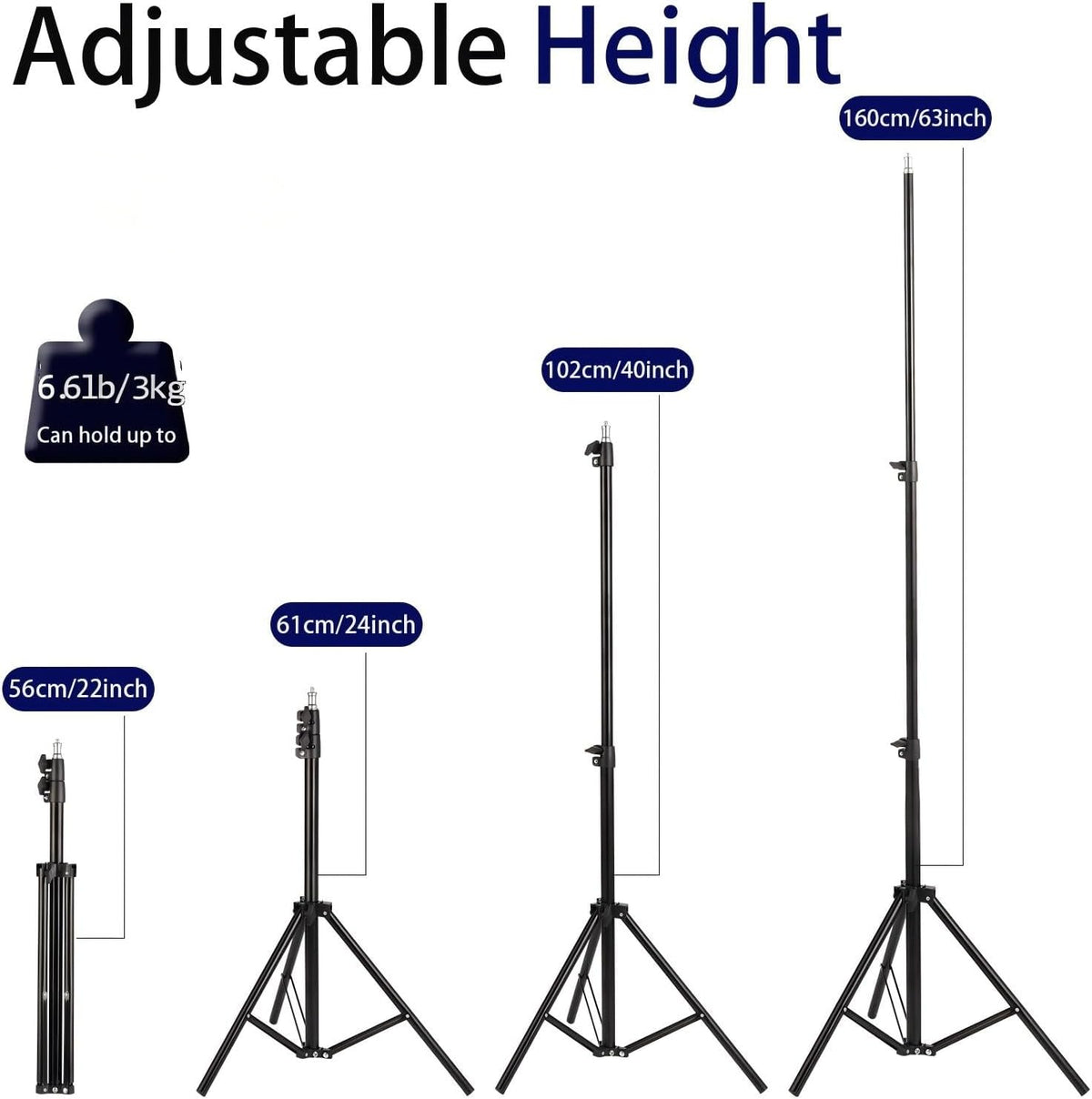 Professional Tripod Stand, Mini Projector Tripod,Adjustable Height Light Stand for Ring Light/Webcam/Mini Projector/Phone, Portable Light Duty Support (Black,22"-63")