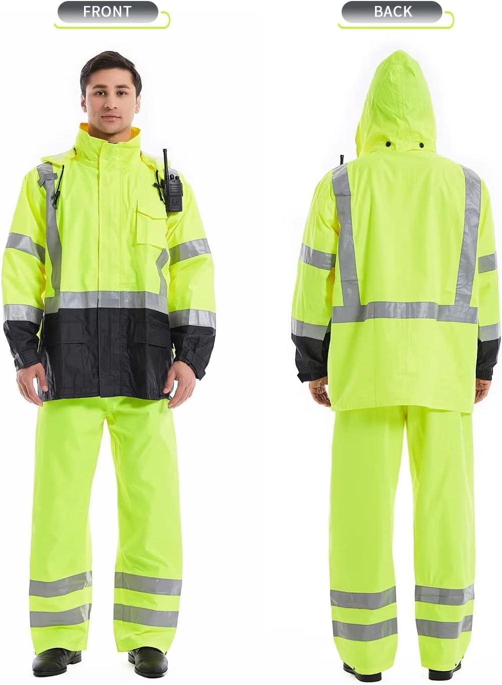 SKSAFETY Hi Vis Safety Rain Jacket for Men, Construction Work Rain Gear Heavy Duty Class 3 Rain Coat Waterproof Lightweight