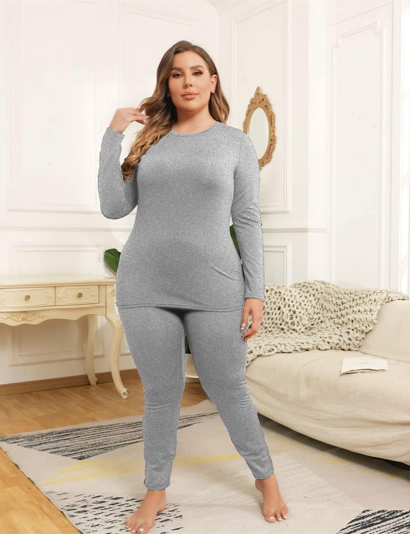 COOTRY Plus Size Thermal Underwear for Women Long Johns Top and Bottom Sets