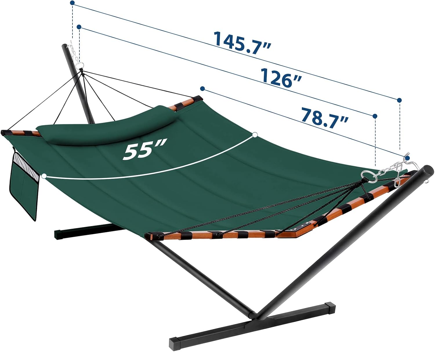 TegerDeger 12FT 2 Person Hammock with Stand V-Shape Spreader Bar-Dark Green