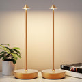 2Pack Rechargeable Cordless Table Lamp, Portable Powered LED Battery 6000mAh Metal USB Desk Lamp, 3 Levels Brightness Light for Restaurants Outdoor (2pack Gold)