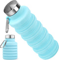 Collapsible Water Bottle, 16oz Portable Reusable Silicone Water Bottle with Carabiner for Gym, Travel, Camping, Hiking, Sports, Lightweight, BPA-Free, Leak-Proof, Foldable Design, Light Blue