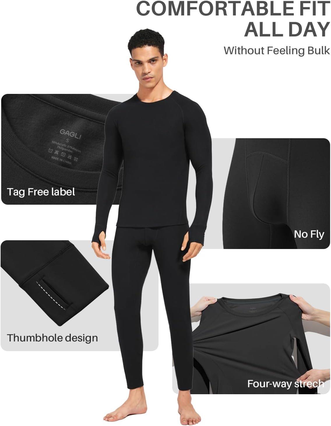 Thermal Underwear for Men - 2 Styles: 185g Lightweight Thin Base Layer & 220g Midweight Micro-Fleece Lined Long Johns