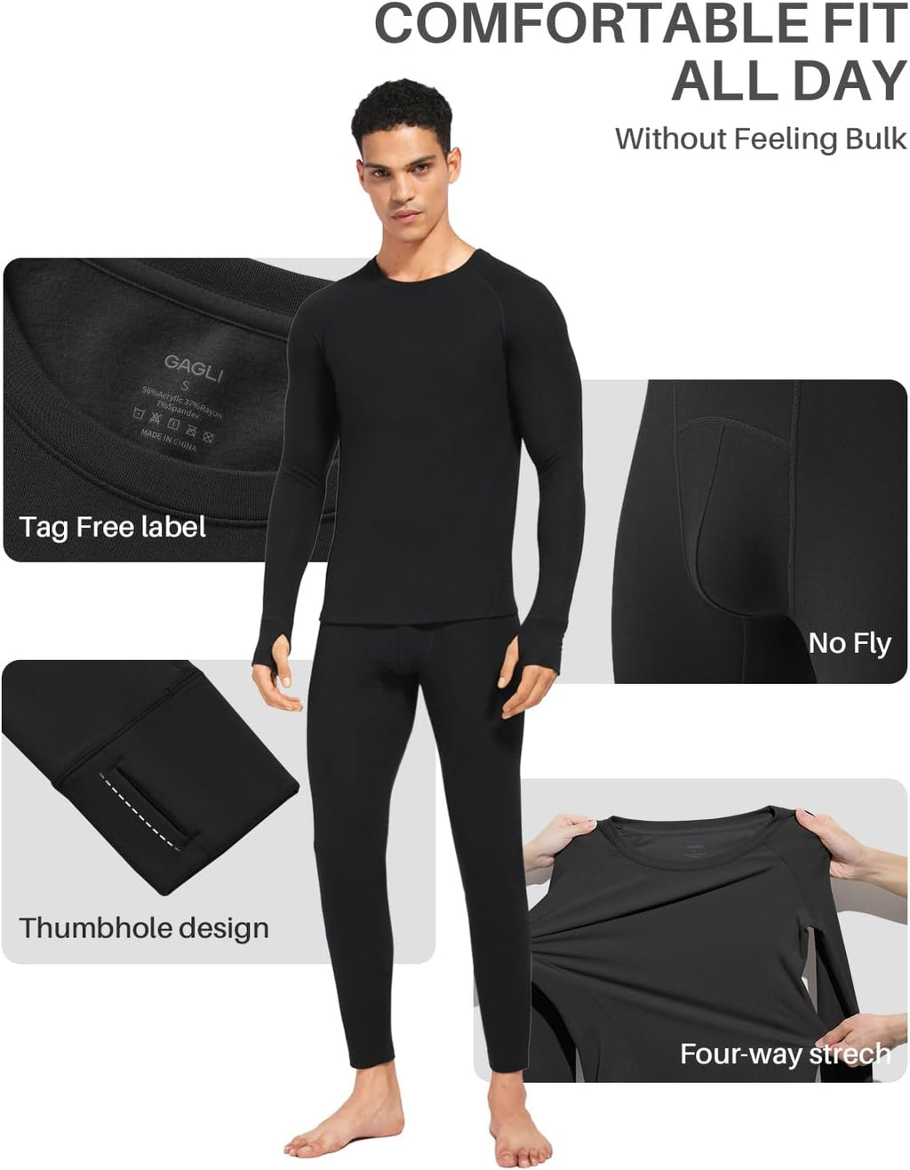 Thermal Underwear for Men - 2 Styles: 185g Lightweight Thin Base Layer & 220g Midweight Micro-Fleece Lined Long Johns