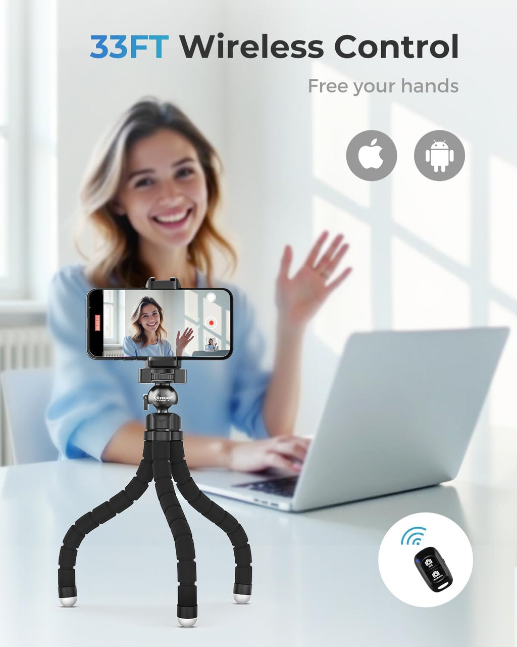 UBeesize Phone Tripod Pro S, Flexible Desk Stand with Wireless Remote, Mini Holder for Camera and GoPro