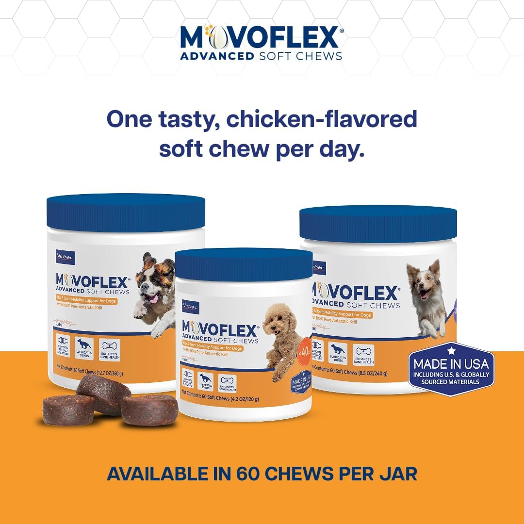 MOVOFLEX Advanced Soft Chews Hip and Joint Support Supplement for Medium Dogs - 60 Count by Virbac