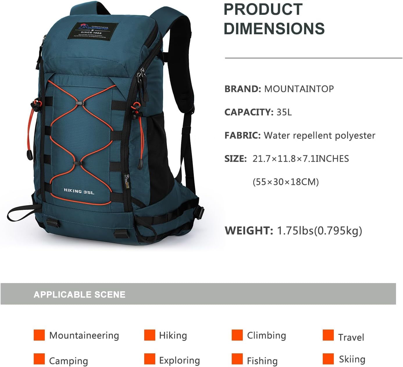 MOUNTAINTOP 35L Hiking Backpack, Lightweight Daypack with Rain Cover