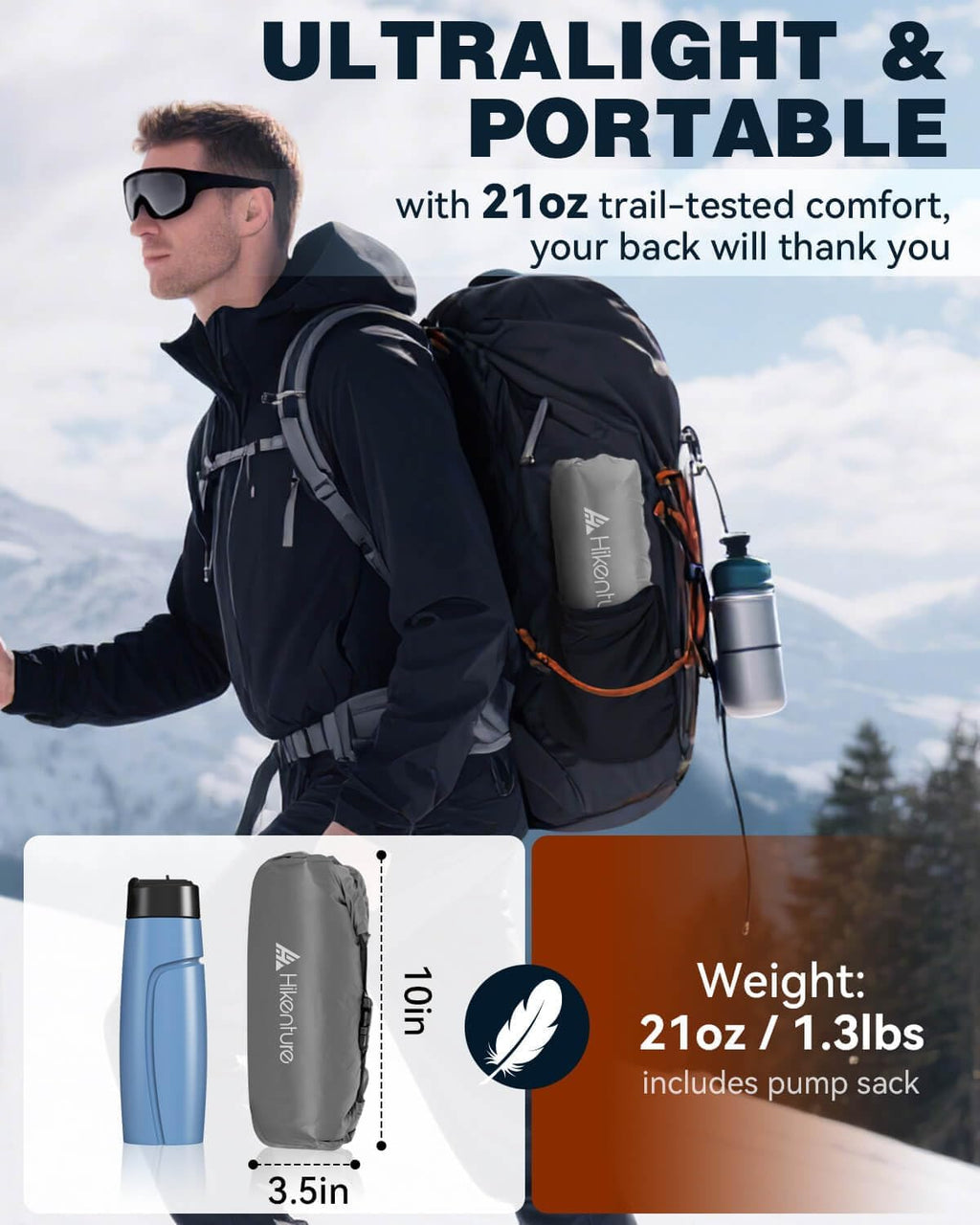 Hikenture Camping Sleeping Pad with 6.2 R-Value, Ultralight Camping Mattress for All Season, Compact & Insulated Sleeping Mat for Backpacking,Hiking,Outdoor