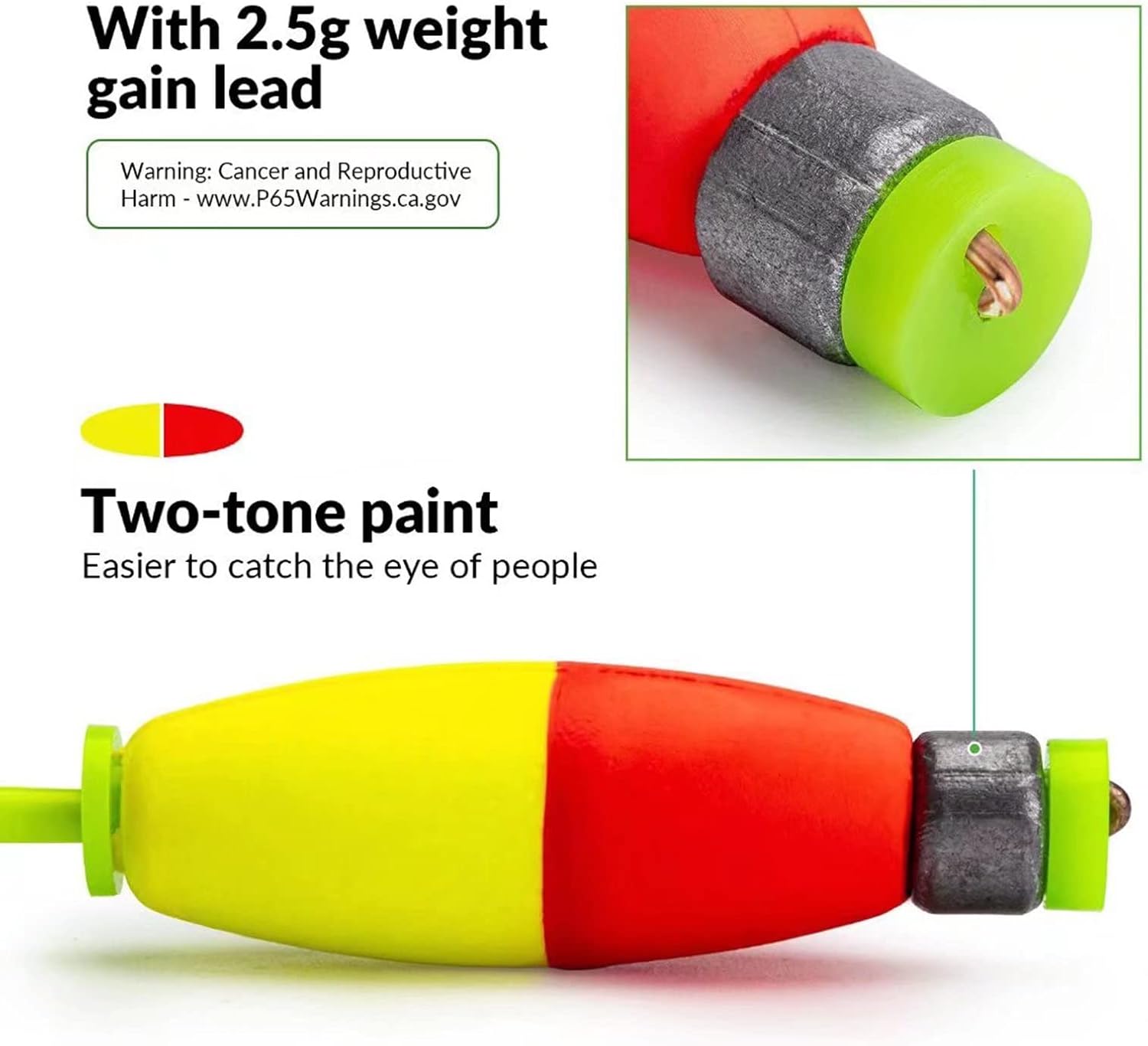 THKFISH Fishing Bobbers 5PCS EVA Foam Round Floats Red/Green Snap-On Spring Fishing Buoy Accessories for Freshwater Saltwater