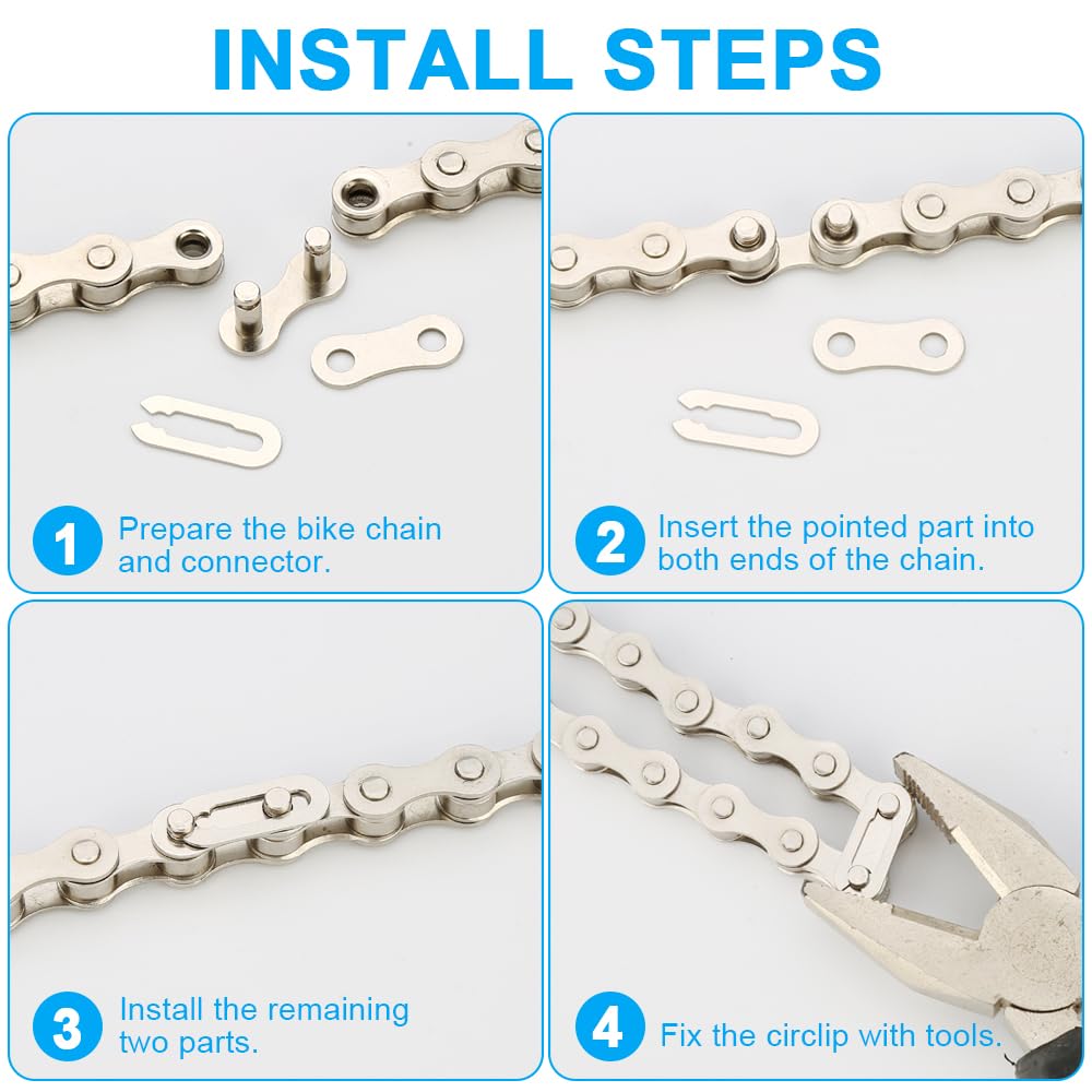 Bike Chain Repair Tool Kit with Single Speed Chain, Chain Breaker with Hook, Bike Link Plier and 6 Pairs Bicycle Buckle for Road Mountain Racing Cycling