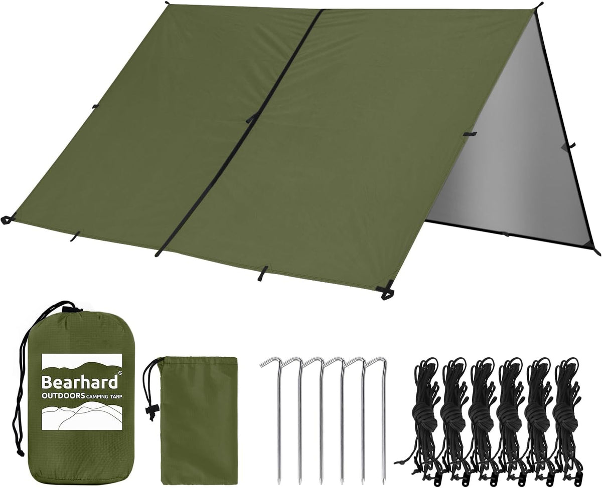 Bearhard 10x10ft/10x12ft Large Waterproof Camping Tarp, Lightweight Hammock Rain Fly
