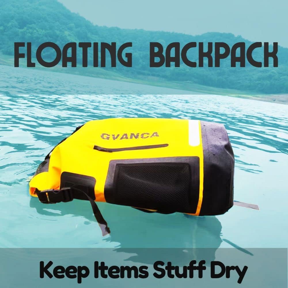 Waterproof Dry Bag Backpack for Kayaking, Roll Top Kayak Dry Backpack, Floating Outdoor Dry Sack Boating Sailing Canoeing Rafting Fishing Camping 55L Yellow