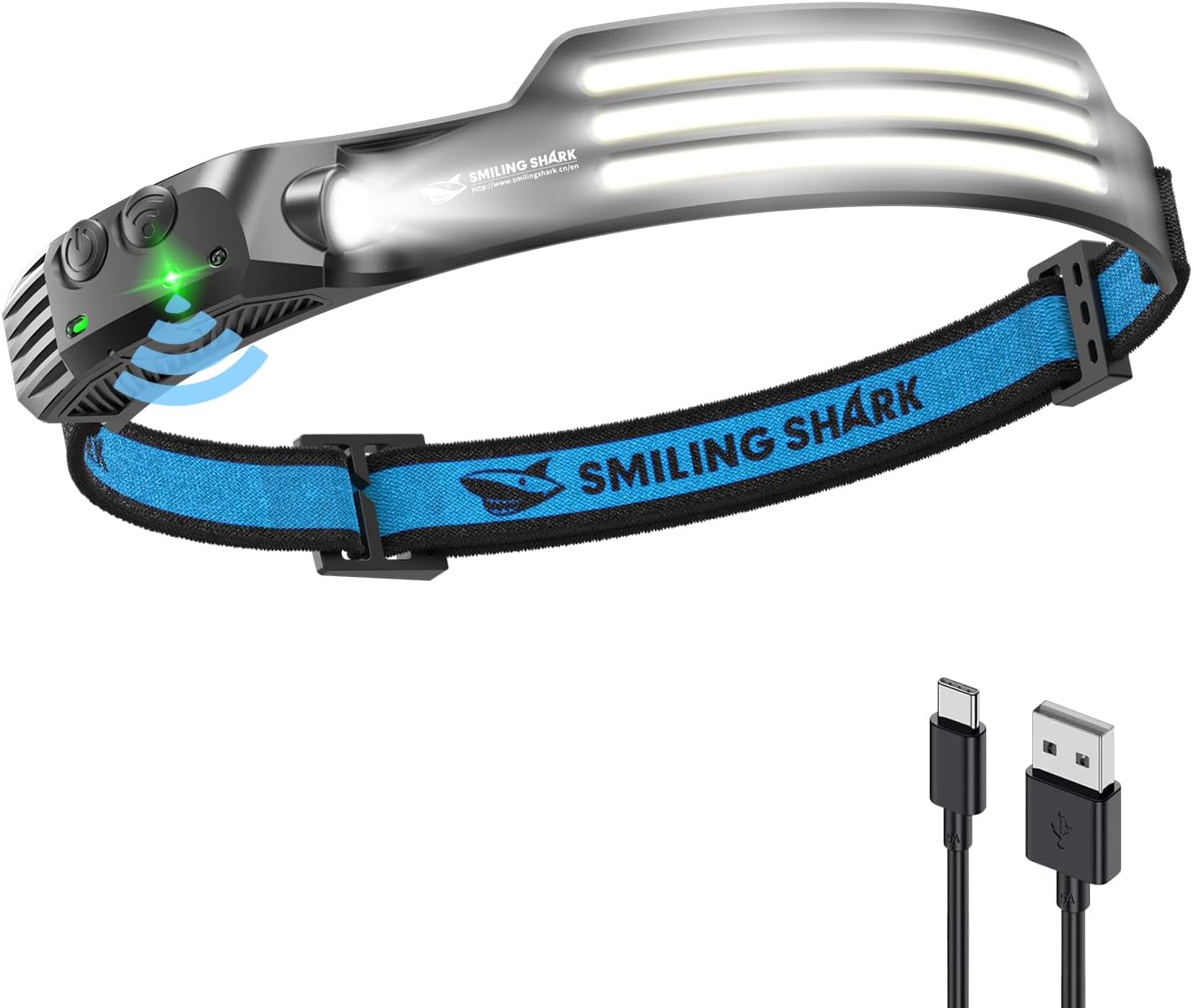 Smiling Shark LED Headlamp, 230°Wide Angle 3*White Light 2 Pack the Brightest Head Lamp Rechargeable Waterproof Headlight for Camping Hiking Outdoor, Head-Lamp-LED-Frontale-Light