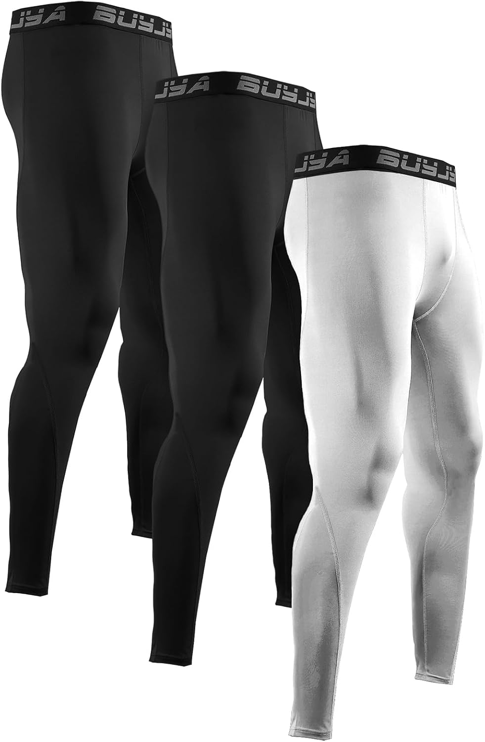 BUYJYA 3 or 5 Pack Men's Compression Pants Base Layer Tights Leggings