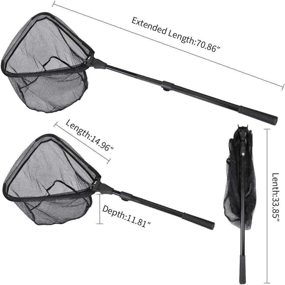 RESTCLOUD Fishing Landing Net with Telescoping Pole Handle, Fishing net Freshwater for Kids Men Women, Extend to 40-63 Inches