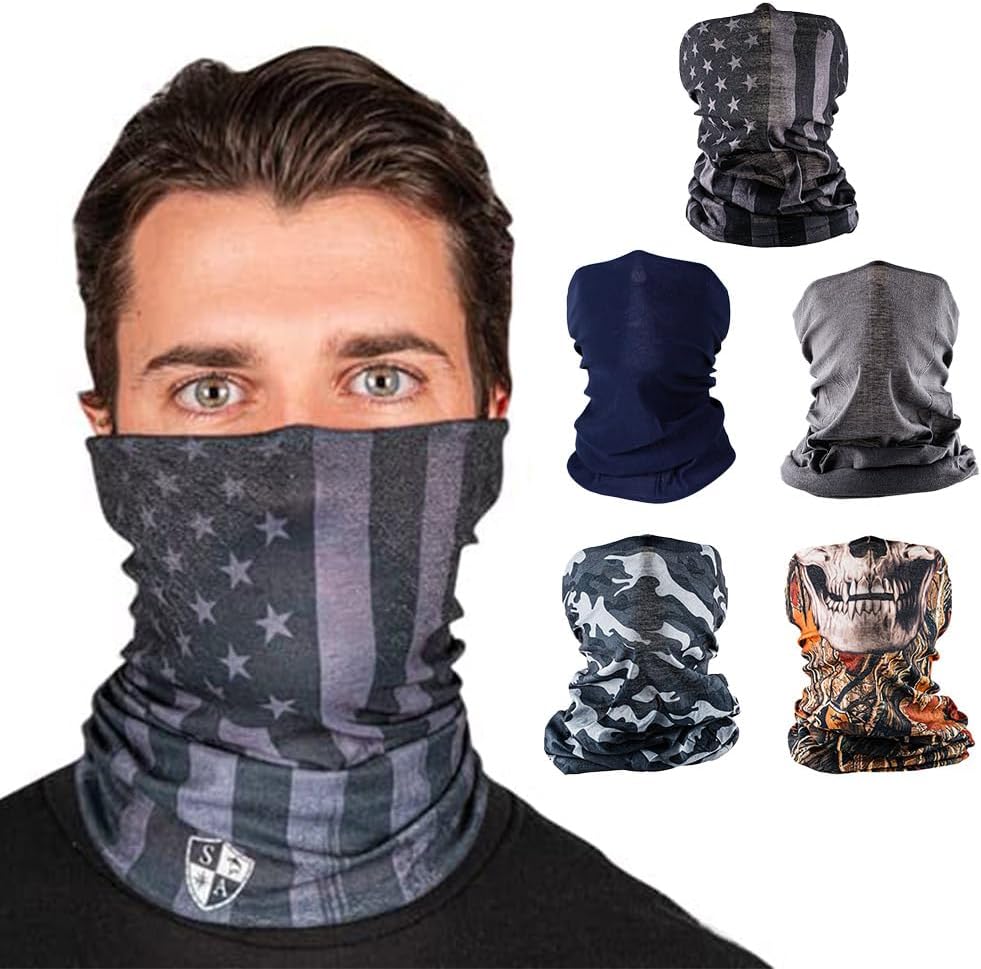 S A Soul of Adventure 5-Pack UV Face Shield | UV 30+ Multipurpose Neck Gaiter Balaclava for Adults | Multiple Color Packs
