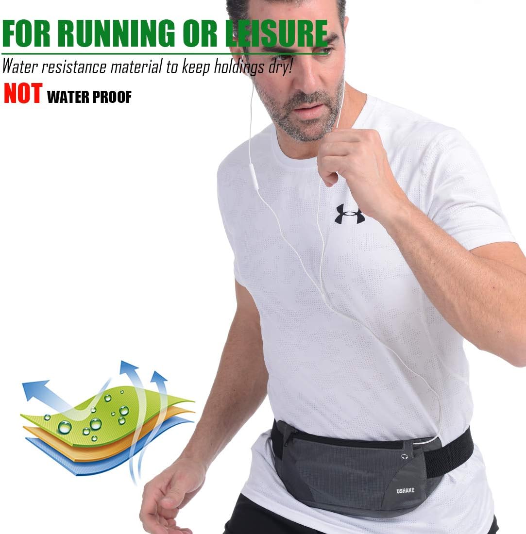 USHAKE Running Belt,Men or Women Ultra Light Bounce Free Waist Pouch Bag Fitness Workout Belt Sport Waist Pack Exercise Waist Bag for iPhone Samsung LG in Running Gym Marathon (Grey)