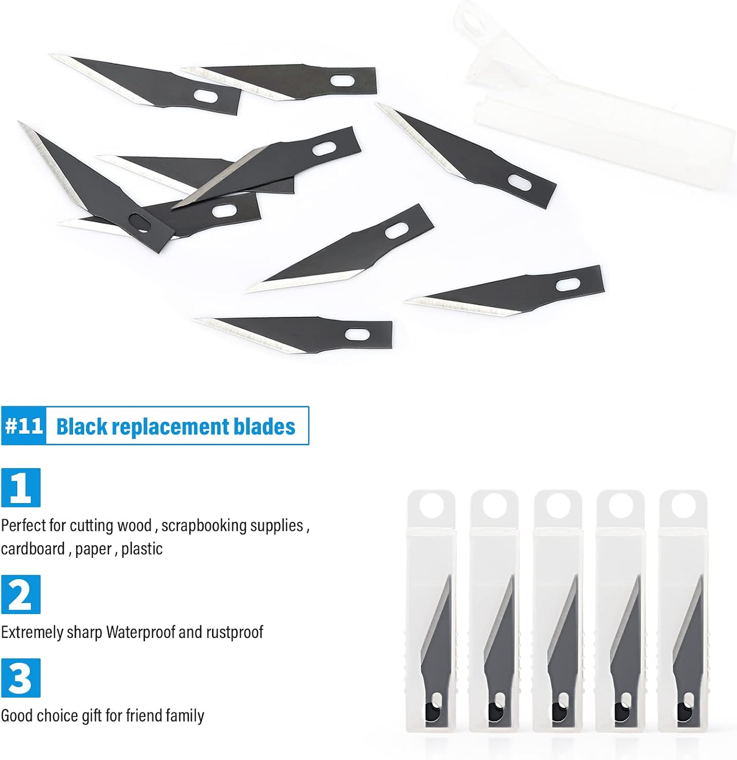 EHDIS Precision Craft Knife Blades 11# Knife Blades Refill Hobby Art Blades Cutting Tool with Storage Case for Craft, Hobby, Scrapbooking, Stencil (100)