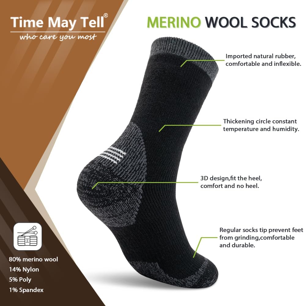 Time May Tell Merino Wool Hiking Boot Socks Cushioned Warm Outdoor Socks