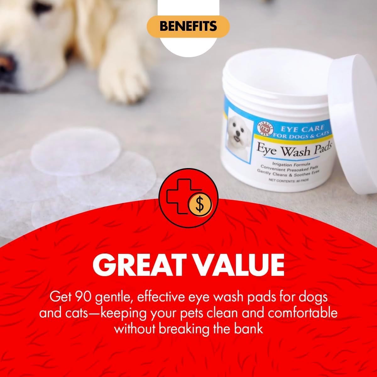 Miracle Care Eye Wash Pads for Dogs and Cats, 90 Pre-Soaked Wipes