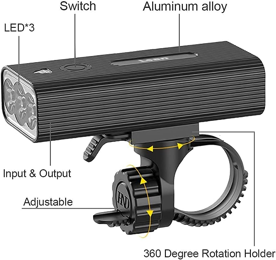 1200 Lumens Bike Lights for Night Riding,Super Bright Bike Lights Front and Back,USB Rechargeable Bicycle Light,3 LED Bike Headlight with Power Bank Function,IPX5 Waterproof,3+5 Light Modes