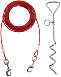30ft Dog Tie Out Cable for Dogs, 16" Chrome Plated Anti Rust Stake, Great for Camping or The Garden, Suitable for Harness, Leash & Chain Attachments - Red